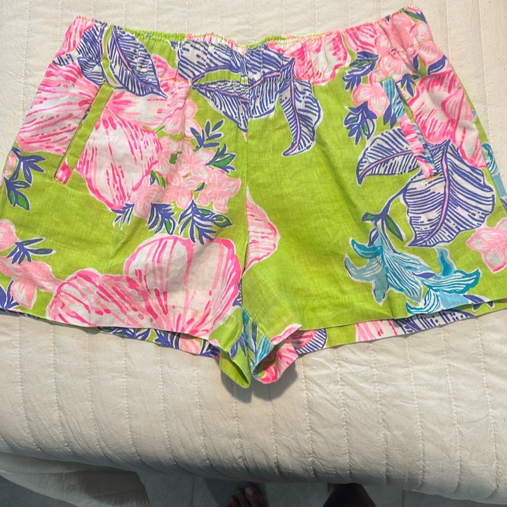 Lilly Pulitzer High Waist Floral Shorts - Green, Pink, Blue